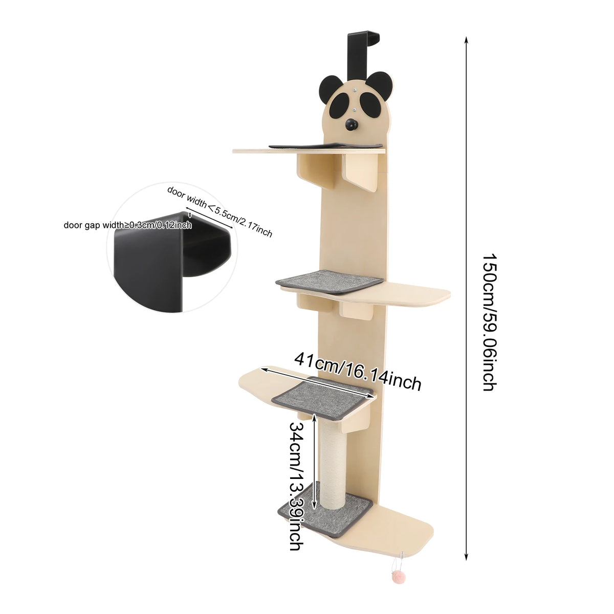 Panda Head Wooden Cat Climber With Toy And Four Tiers