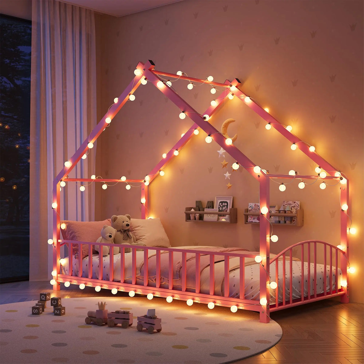 HiMiss Montessori House Floor Bed With Safety Rails