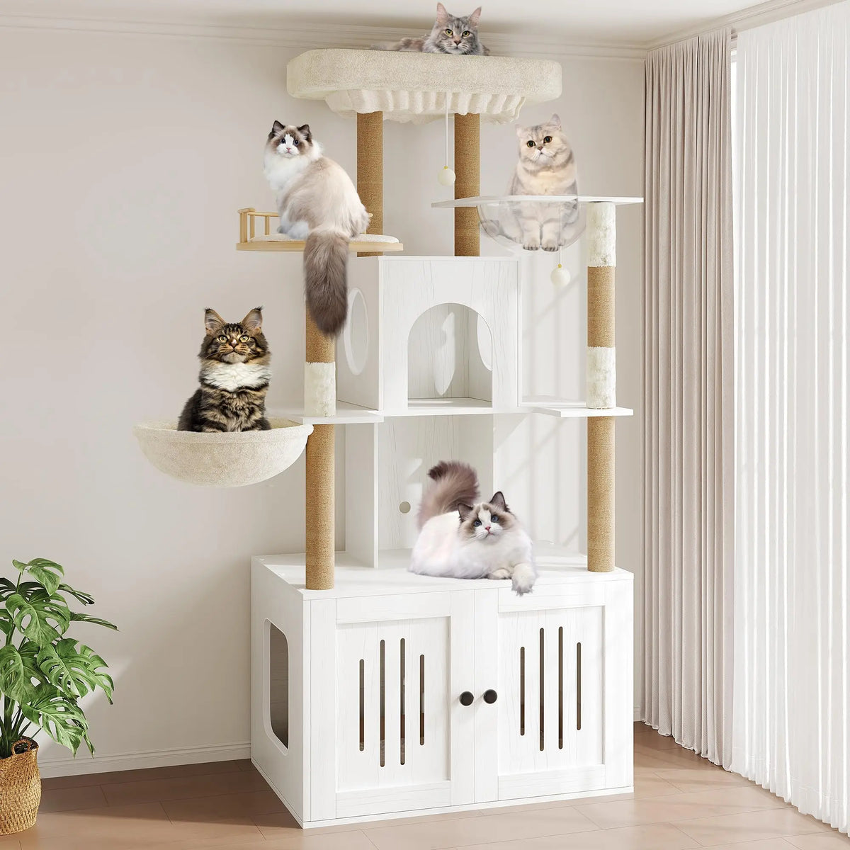 Studyset Cat Tree Litter Box Enclosure Multilevel Sisal Scratcher