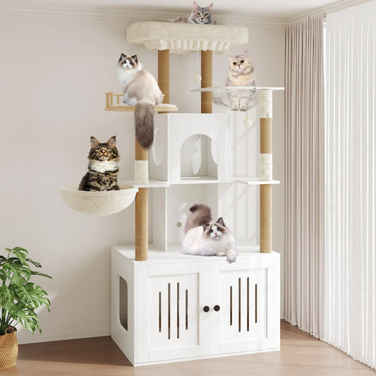 Studyset Cat Tree Litter Box Enclosure Multilevel Sisal Scratcher