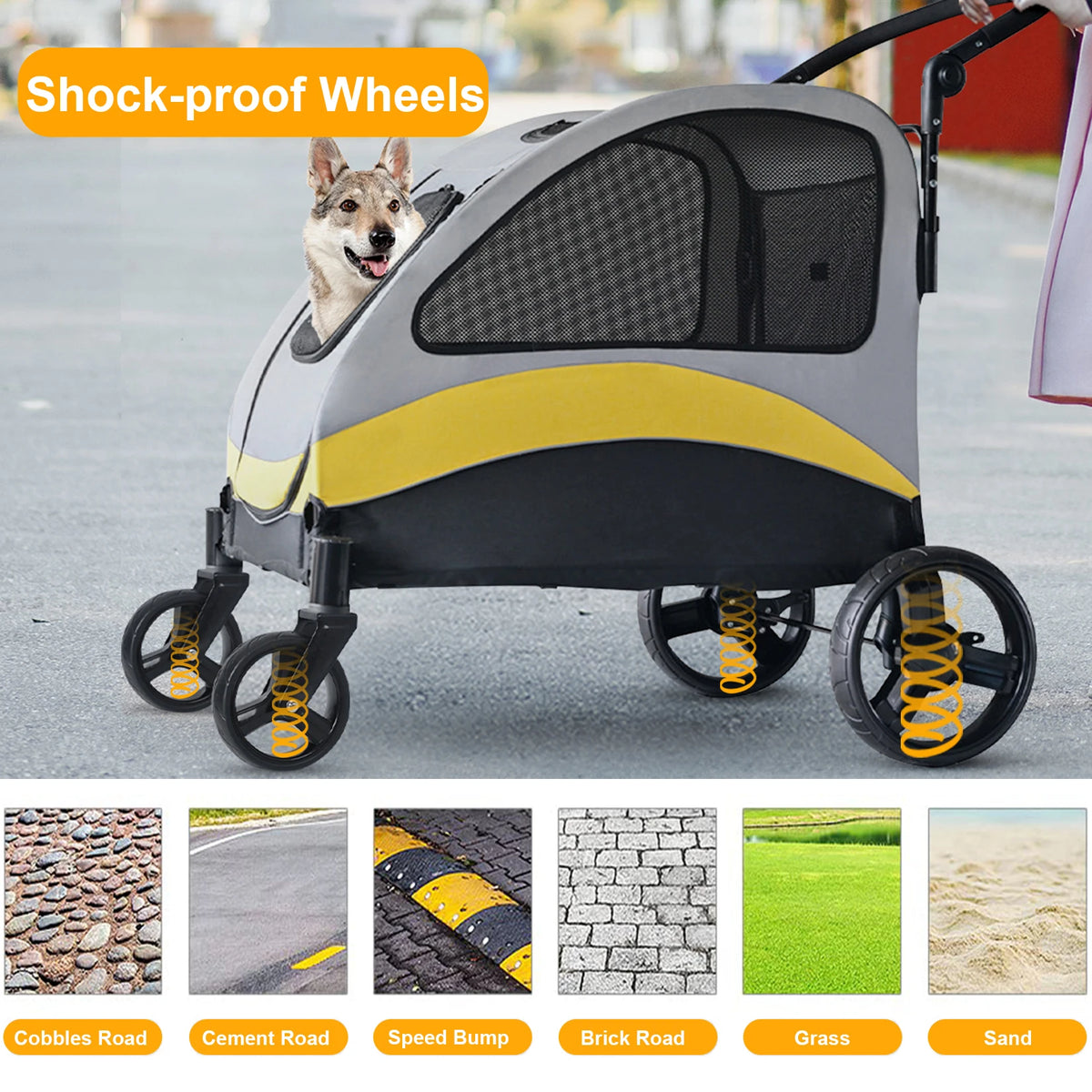 Premium Foldable Dog Stroller With Four Swivel Wheels For Pets