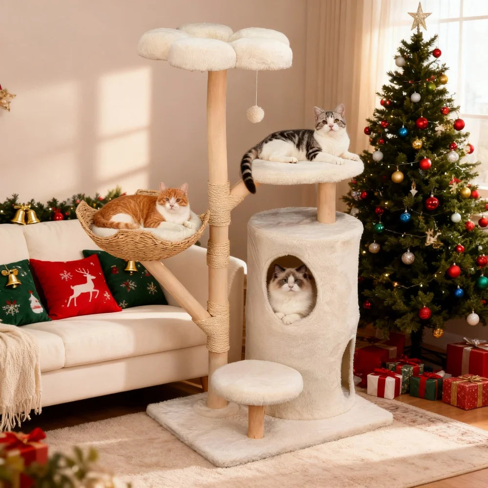 Borwart Wooden Cat Tree With Dual Sisal Scratching Posts