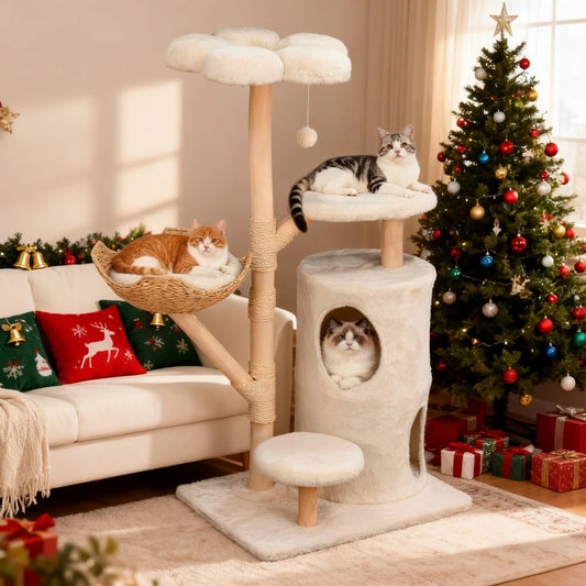 Borwart Wooden Cat Tree With Dual Sisal Scratching Posts