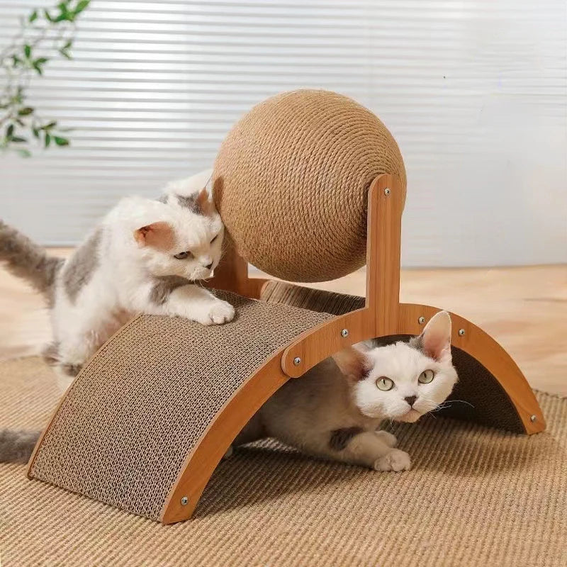 Wooden Cat Climbing Scratching Board With Rotating Sisal Ball