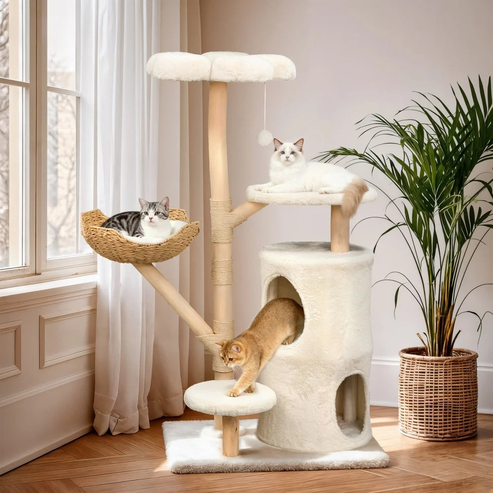 Borwart Wooden Cat Tree With Dual Sisal Scratching Posts