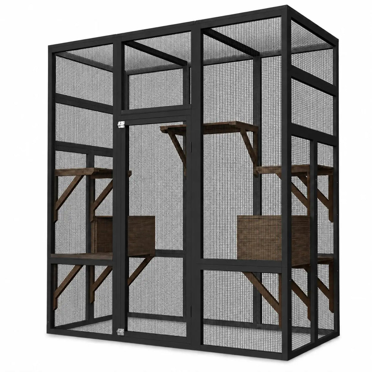 HiMiss Outdoor Wooden Catio Enclosure With Roof And Platforms