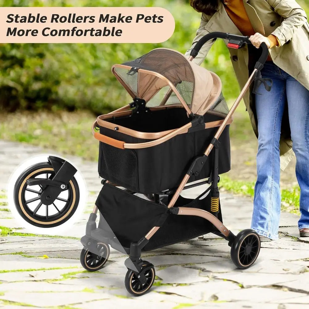 Premium Pet Stroller With Shock Absorbers And Storage Basket