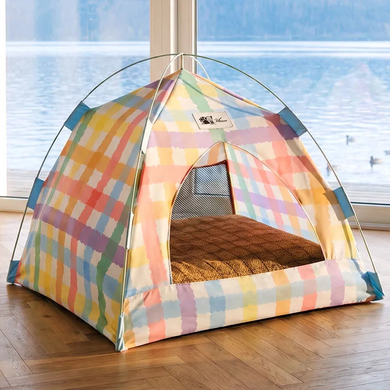 Canvas Semi Enclosed Pet Tent Bed For Cats And Dogs