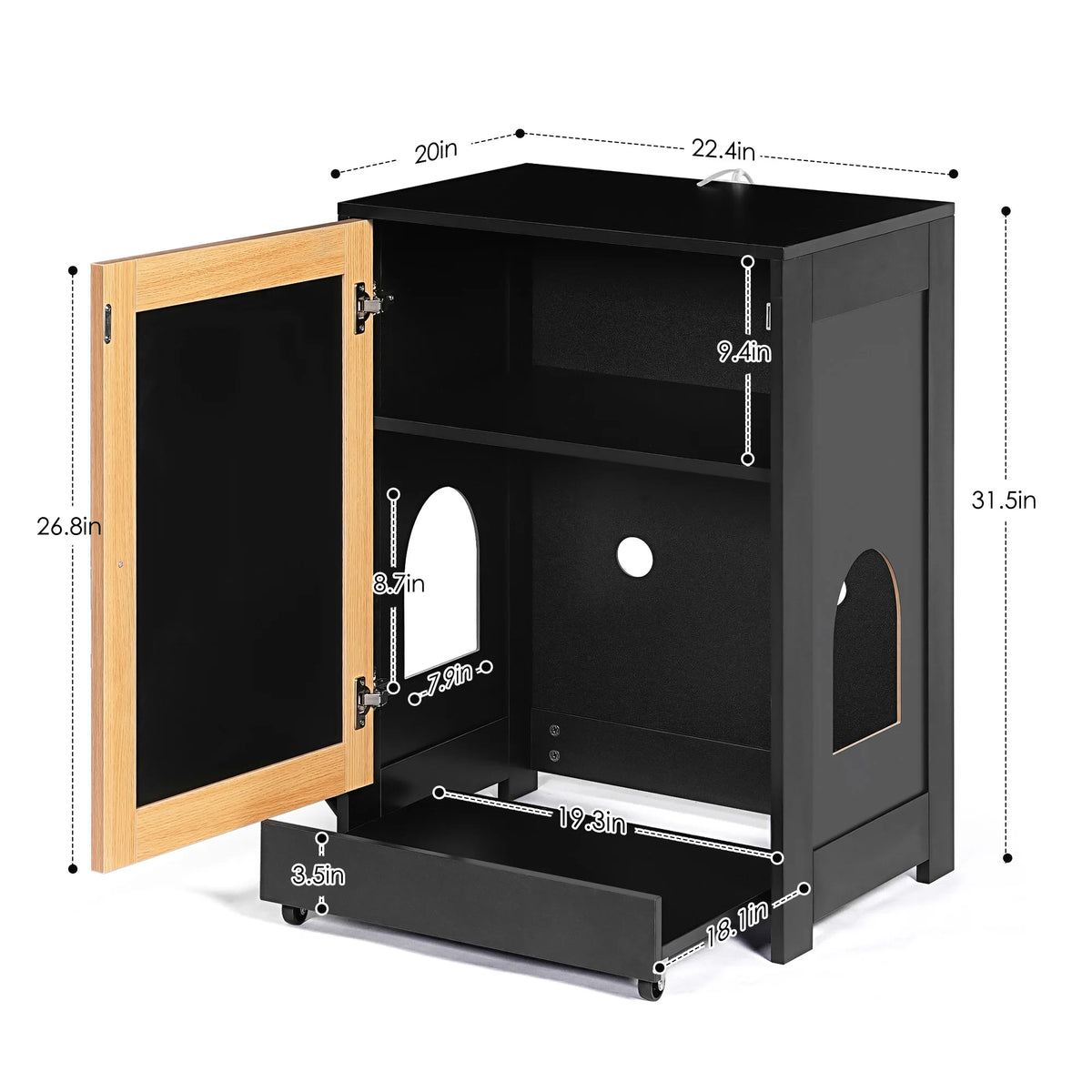 Black Cat Litter Box Enclosure, Hidden Litter Cabinet with Sisal Door, Multi-Functional Kitty End Table